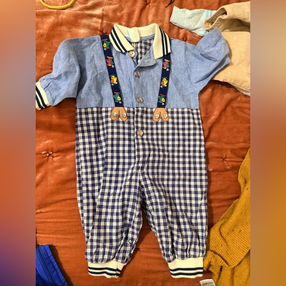 Vintage Blue and White Checkered body suit